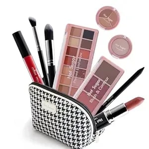 Hot Sugar All In One Makeup Kit, Makeup Set For Women, Girls Makeup Kit For Teens With Eyeshadow, Blush, Contour, Highlighter, Concealer, Lipstick, Lip Gloss, Eyeliner And Brush (Black)