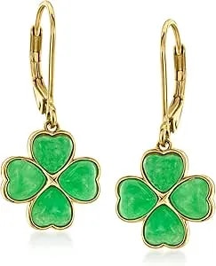 Ross-Simons Jade 4-Leaf Clover Drop Earrings In 18kt Gold Over Sterling