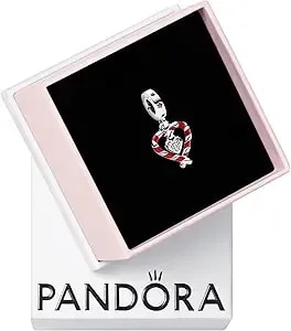 Pandora Moments Double Candy Cane Heart Christmas Dangle Charm - Sterling Silver Charm With Enamel - Jewelry For Women - Includes Gift Box