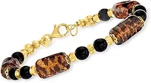 Ross-Simons Italian Leopard-Print Murano Glass Bead Bracelet In 18kt Gold Over Sterling. 7 Inches