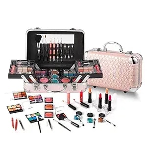 Hot Sugar All In One Makeup Set For Teenager Girls, Full Makeup Kit For Beginners Includes Eye Shadow Palette Blush Lip Gloss Lipstick Lip Pencil Eye Pencil Brush Mirror (Pink Heart)