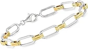 Ross-Simons Sterling Silver And 18kt Gold Over Sterling Paper Clip Link Bracelet