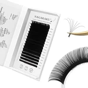 Nagaraku Individual Eyelash Extensions, Luxury Collected Classic Single Lashes Upgraded 3rd Generation Soft Natural Beauty Salon Professional Lash Supplies 16 Rows Matte Black -0.12 C Curl 7-15mm Mix