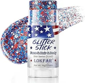 4th Of July Glitter Stick - Patriotic Red White And Blue Glitter Stick For Face Body Hair, Fourth Of July Accessories & Outfits For Women, Usa Flag Makeup For American 250 Anniversary & Memorial Day