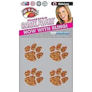 Fan-A-Peel Clemson Waterless Temporary Tattoos - Hypoallergenic Peel And Stick Waterproof Temporary Tattoos, Glitter - Officially Licensed