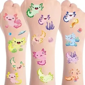 8 Sheets 200+ Axolotl Temporary Tattoos Stickers Axolotls Birthday Decorations Favors Cute Axolotl Reptile Animals Tattoo Stickers Gifts Rewards Supplies