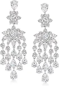 Ross-Simons Rhodium-Plated Chandelier Earrings With 16.60 Ct. T.W. Czs