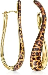 Ross-Simons Italian Leopard-Print Enamel Twisted Hoop Earrings In 18kt Gold Over Sterling