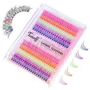 Colour Lash Extension Kit diy200 Pcs Colored Lash Clusters.14-16 Mm Mix Five Color Mixed Eyelash Cluster Kits Can Form A Flag Colored Eyelashes (14-16)