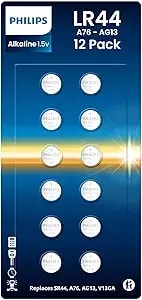 Philips lr44 Batteries 12 Count, Replaces ag13 a76 l1154f 357 303 sr44 ag13 Button Batteries - 1.5v Ultra Alkaline Button Cell Battery, Perfect For Thermometers, Lasers, Watches, Medical Devices.