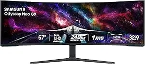 Samsung 57" Odyssey Neo g9 (g95nc) Series Dual 4k Uhd 1000r Curved Gaming Monitor, 240hz, 1ms With Displayport 2.1, Quantum Mini-Led, Displayhdr 1000, Amd Freesync Premium Pro, ls57cg952nnxza