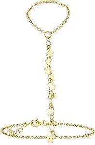 Ross-Simons Italian 18kt Gold Over Sterling Star Hand Chain Bracelet. 7 Inches