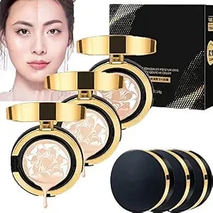 Mzv Concealer Cushion Cream,Water Bead Tricolor Latte Concealer Cushion,Mzv Water Bead Tricolor Latte Concealer Cushion,Moisturizing Essence Foundation (Natural-3pcs)