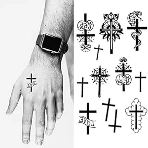 2 Sheets Old School Mini Cross Temporary Tattoos For Adults Men, Gothic Snake Eye Fake Tattoo Stickers, Waterproof Long Lasting Body Art For Finger Hand Wrist