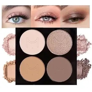 4 Colors Eyeshadow Makeup Palette – Christmas Gifts For Older Women, Neutral Light Nude Ivory Champagne Gold Warm Beige Dark Brown Matte & Shimmer Powder Eye Shadow, Highly Pigmented Waterproof