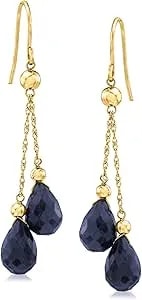 Ross-Simons 15.00 Ct. T.W. Sapphire Double-Drop Earrings In 14kt Yellow Gold