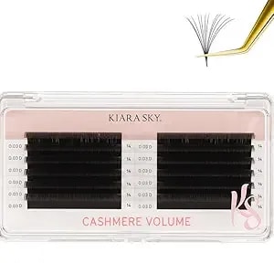Kiara Sky Lash Cashmere Volume Lash Extensions - Premium Cashmere Lash Extensions - Soft Semi-Matte Natural Finish - For Professional Eyelash Extensions Use Only - Black, (D-0.03-14mm)