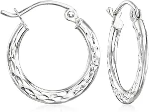 Ross-Simons 14kt White Gold Diamond-Cut Hoop Earrings