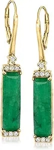 Ross-Simons 10.00 Ct. T.W. Emerald And .30 Ct. T.W. White Topaz Drop Earrings In 18kt Gold Over Sterling