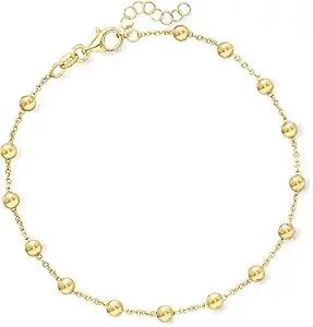 Ross-Simons Italian 18kt Gold Over Sterling Bead Station Anklet. 9 Inches
