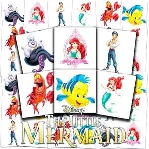 Little Mermaid Tattoos Party Favors Bundle - 72 Perforated Individual 2" X 2" Ariel Temporary Tattoos For Kids Boys Girls - Little Mermaid Party Supplies
