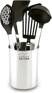 All-Clad Specialty Stainless Steel With Nylon Head Kitchen Gadgets 4 Piece Tool Set With Caddy Kitchen Tools, Kitchen Hacks Silver