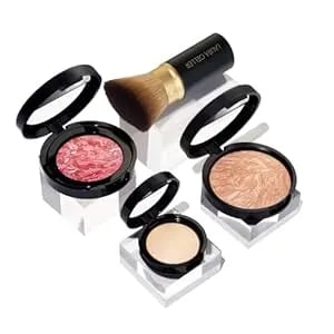 Laura Geller New York Daily Routine Kit (4 Pc): Baked Balance-N-Brighten Foundation, Light + Retractable Kabuki Brush + Blush-N-Brighten, Tropic Hues + Original Baked Highlighter, French Vanilla