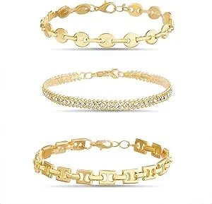 Nautica Fancy Link Rhinestone Bracelet Set For Women 14k Yellow Gold Plated Alloy