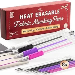 Lange & KöNig 4x Heat Erasable Fabric Marking Pens For Sewing - 4 Pens + 8 Refills - Sewing Supplies Quilting Supplies Table Accessories Embroidery Pen Tailors Chalk Alternative