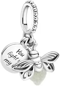 Pandora Glow-In-The-Dark Firefly Dangle Charm - Compatible Moments Bracelets - Gift For Women - Sterling Silver With Glow-In-The-Dark Glass - With Gift Box