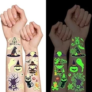 Greingways 500 Styles Halloween Tattoos Party Favors For Kids, Luminous Temporary Tattoos Stickers, Halloween Goodie Bag Fillers Toys Supplies Gifts For Treats Decorations