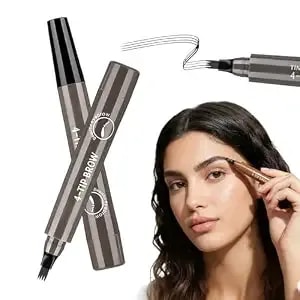 2 Pcs Microblading Eyebrow Pencil, 2026 Upgrade Magic Eyebrow Pencil With Micro-Fork Tip, Waterproof Long-Lasting 3d 4 Tipped Eyebrow Contouring Pen For Natural Makeup Effect (Gray Brown)