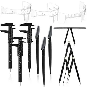 Konohan 11 Pcs Eyebrow Mapping Kit Eyebrow Shaping Tools Eye Brow Measuring Ruler Double Scale Vernier Caliper 3 Point Positioning Ruler Golden Ratio Caliper Brow Trimming Knives(Black)