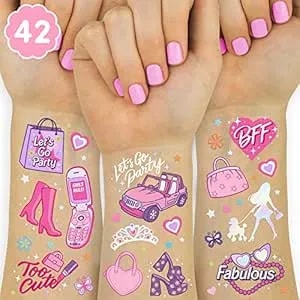 Xo, Fetti Pink Party Temporary Tattoos - 42 Styles - Pink Birthday Party Supplies, Party Favor, Cute Decorations, Easter Basket