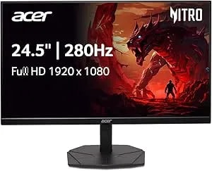 Acer Nitro 24.5 Inch Full HD 1920 X 1080 Zeroframe Design PC Gaming Monitor - AMD Freesync Premium - Up To 280Hz Refresh - 1ms (VRB) - One Display Port 1.4 And Two HDMI 2.0 Ports - KG251Q Z1biip