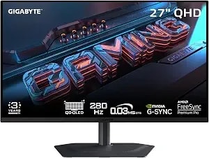 Gigabyte - mo27q2a - 27" Qd-Oled Gaming Monitor - Qhd 2560x1440-280hz - 0.03ms Gtg - Amd Freesync Premium Pro, G-Sync Compatible - Type-C Kvm - Hdmi, Dp, Type-C - Height And Tilt Adjustable - Black