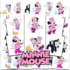 Disney Minnie Mouse Tattoos Party Favors Bundle ~ 72 Perforated Individual 2" X 2" Minnie Mouse Temporary Tattoos For Kids Boys Girls (Minnie Mouse Party Supplies)