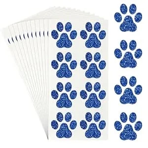 Jutom 30 Sheets 240 Pcs Dog Paw Glitter Tattoo Sticker Temporary Tattoos Dog Paw Body Tattoos For Women Girls Face Body Accessories (Blue)