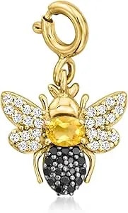 Ross-Simons 0.10 Carat Citrine And .10 Ct. T.W. White Topaz Bumblebee Charm With Black Spinel In 18kt Gold Over Sterling