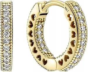 Pandora Heart Hoop Earrings - Great Gift For Women - Stunning Women'S Earrings - 14k Gold & Cubic Zirconia - 1.7 Mm
