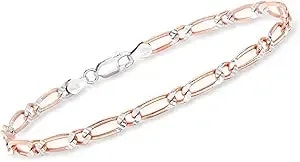 Ross-Simons Italian Sterling Silver And 18kt Rose Gold Over Sterling Figaro-Link Bracelet