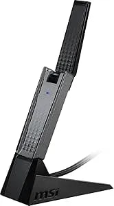 MSI AX1800 Wifi 6 Dual-Band USB Adapter - WLAN Up To 1800 Mbps (5GHz, 2.4GHz Wireless), USB 3.2 Gen 1 Type-A, MU-MIMO, Adjustable Antenna, Beamforming, WPA3 - Wired Bracket Included