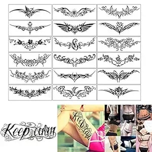 Elane 19 Sheets Tramp Stamp Temporary Tattoo,Fake Temporary Tramp Stamp Tattoo Stickers For Women Grils Men