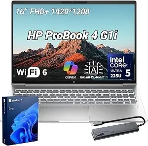 Hp Probook 4 g1i Business Ai Laptop, 16" Fhd+ Ips Display, Intel Core Ultra 5 225u, 16gb ddr5, 512gb Ssd, 1080p Webcam, Hdmi, Long Battery Life, Wi-Fi 6e, Windows 11 Pro, Bundle With 7-In-1 Usb-C Hub