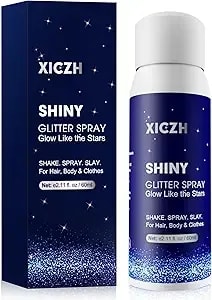 Xiczh Body Glitter Spray, Glitter Spray For Hair Clothes And Body, Holographic Silver Glitter Hairspray For Grils – Festival, Rave, Prom, Stage, Nightclub, Cosplay Party Makeup 60ml