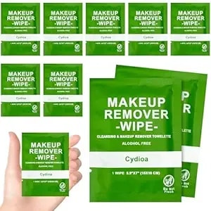 50 Count Makeup Remover Wipes Bulk Individually Wrapped, Travel Towelette Makeup Remover Individual Gentle Cleansing For Face Mascara Lipstick Travel Hotel