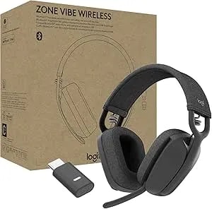Logitech Zone Vibe Wireless Bluetooth Headphones With Noise Canceling Microphone, USB-A, USB-C, For Google Meet, Google Voice, Zoom, Mac/PC (Renewed)