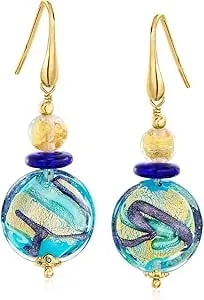 Ross-Simons Italian Multicolored Murano Glass Bead Drop Earrings In 18kt Gold Over Sterling