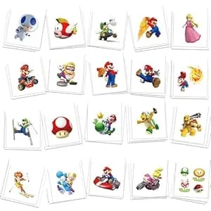 Mario Temporary Tattoos For Teen, 60pcs Birthday Party Supplies Decoration Favors Cartoon Stickers For Boys Christmas Prizes