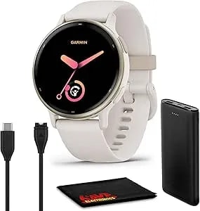 Garmin Vivoactive 5 Health And Fitness GPS Smartwatch For Men And Women With Cream Gold Aluminum Bezel, Ivory Case Silicone Band, 1.2” Amoled Touchscreen Display, 11 Days Battery Life (Bundle)